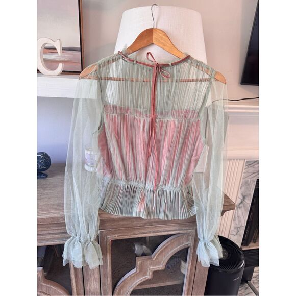 ME+EM Women's Green Layered Tulle Top With Tie Size 8 - Picture 5 of 9